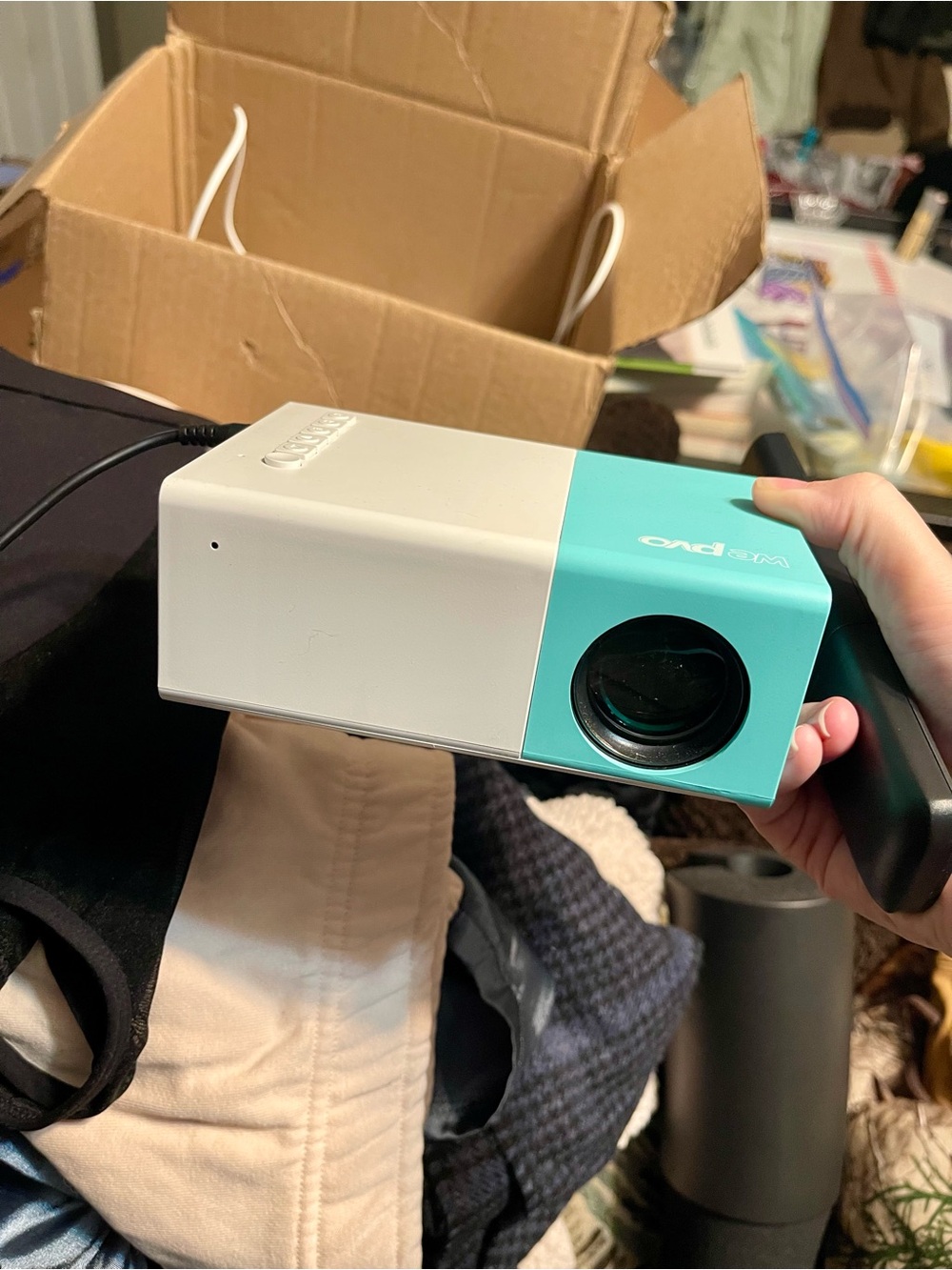 LED Mini Projector in White and Teal